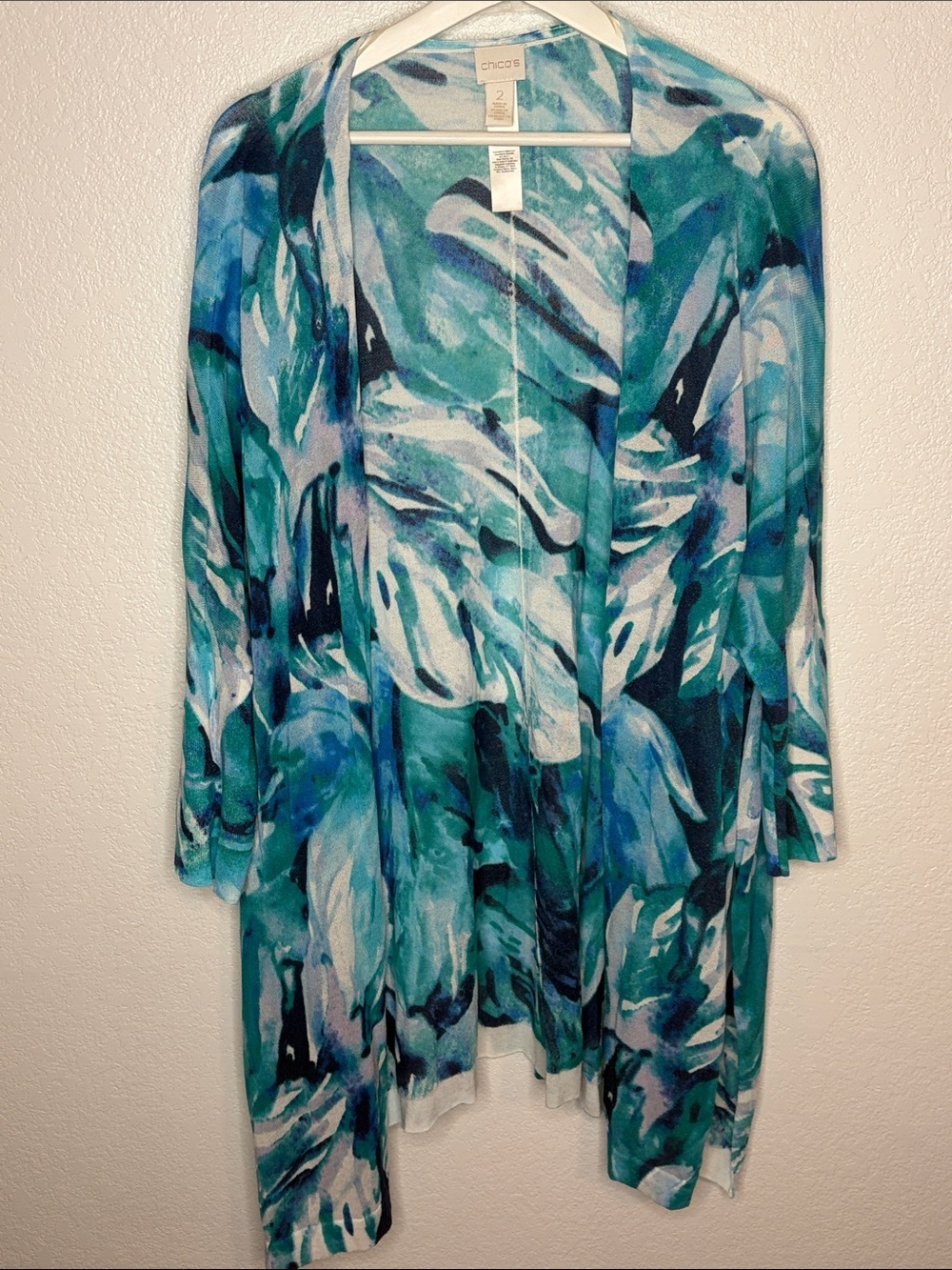 Chico’s Blue Abstract Floral Swirl Print Convertible Cardigan Size 2 (12/14)